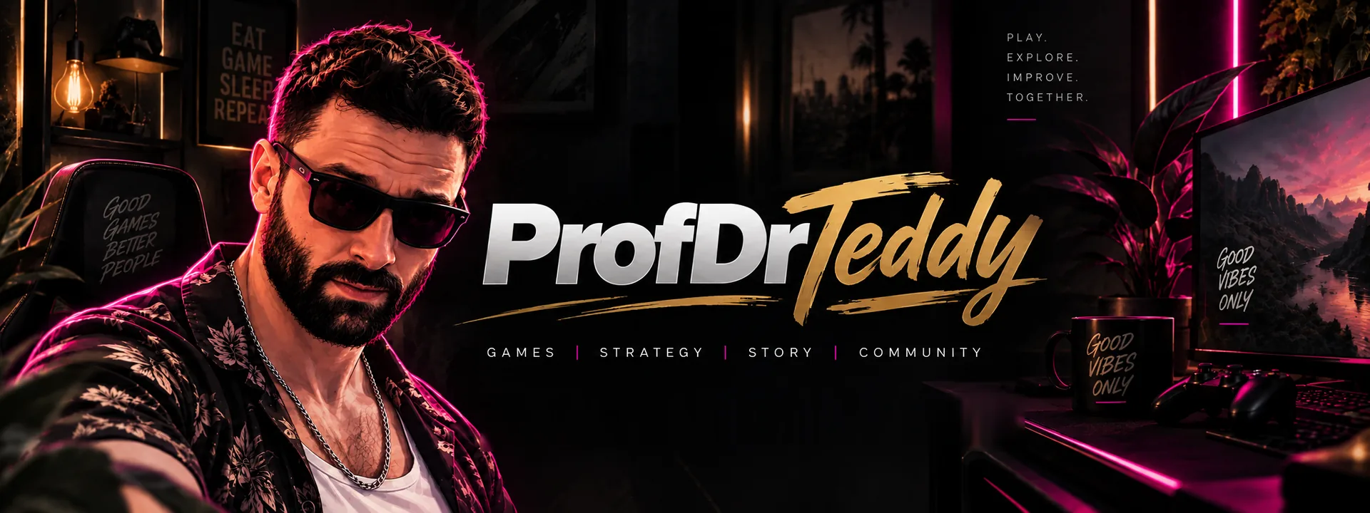 ProfDrTeddy am Schreibtisch, Vice-City-Neonlicht